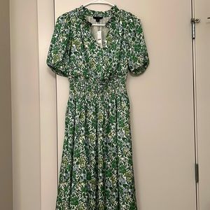 Jcrew Satin Smocked-waist Tossed Floral Midi Dress - XXS - NWT